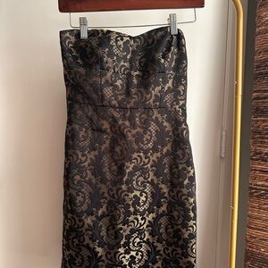 LOFT Strapless Dress in Black and Gold